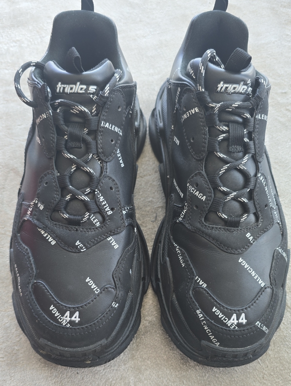 Balenciaga Men’s Triple S Trainer — Black with White Accents